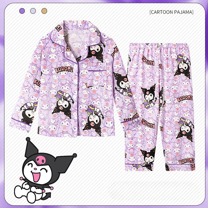 Kawaii Sanrio Girls Pajama súpravy karikatúry s dlhým rukávom Pohodlné nočné oblečenie Set mäkké pleť priateľské k domácemu oblečeniu Jeseň