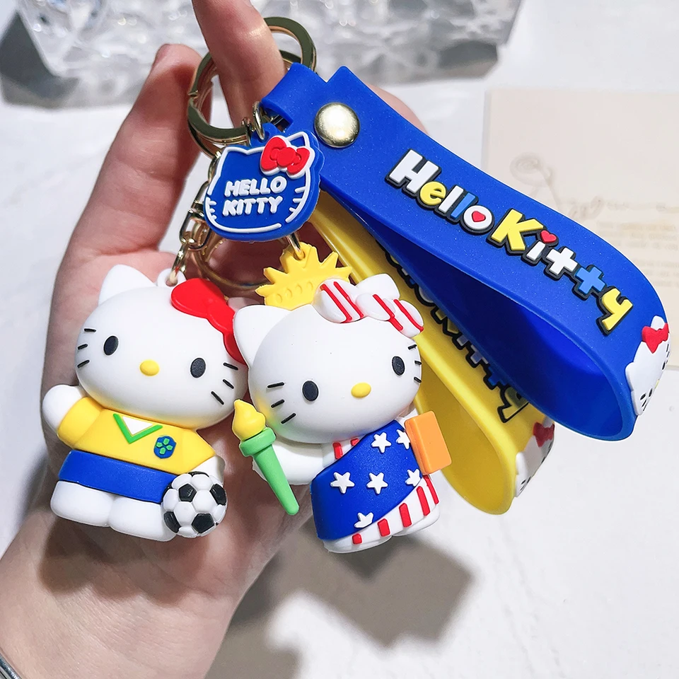 Kawaii Sanrio Hello Kitty Keychain Cartoon Doll Cute Kitty PVC Key Chain Soft Gumber Car Key Ring Women Dám