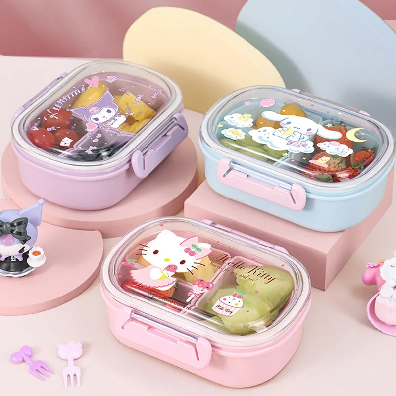 Kawaii Sanrio Hello Kittys Cinnamoroll CRISTSPER CUTE Anime Cartoon My Melody tlačená študent prenosný rozdelený obedový box darček