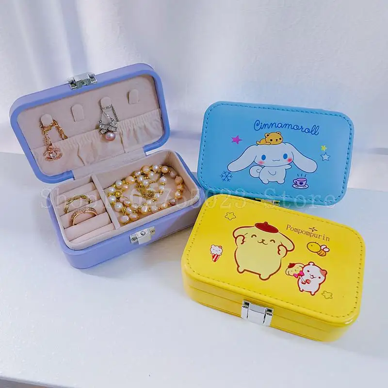 Kawaii Sanrio Keroppi Kuromi Hello Kitty Klenoty Box Prenosný PU Ring Ringlace Doplnky Organizácia boxu Girl Birthday Darček