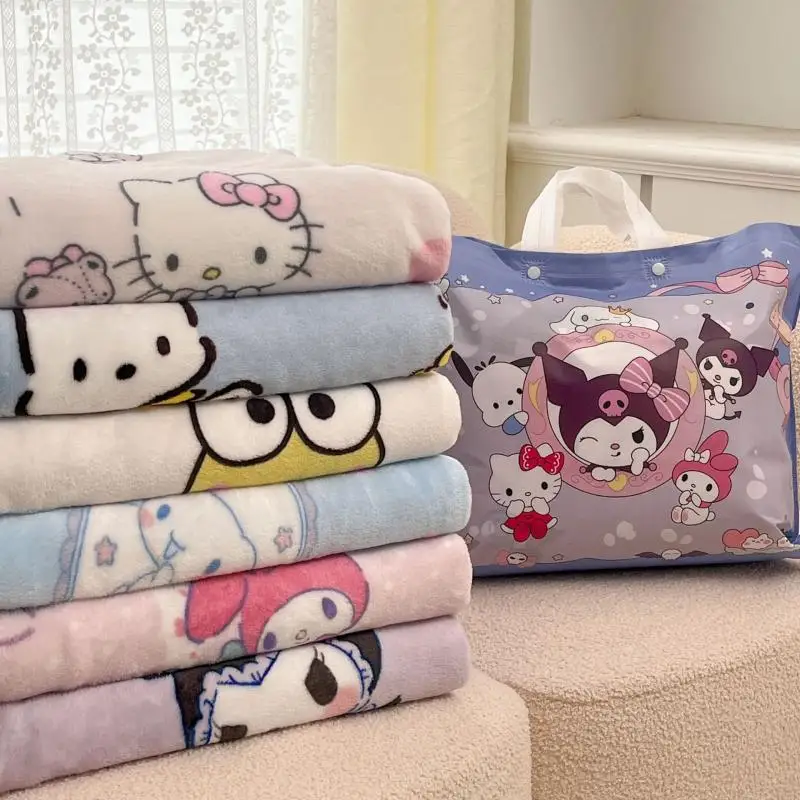 Kawaii Sanrio periférie Kuromi Cinnamoroll Hello Kitty obojstranné mlieko zamatové prikrývku obed klimatizácia prikrývka