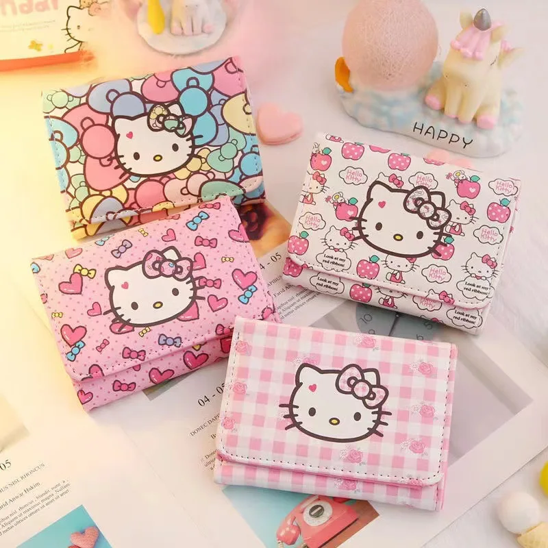 Kawaii Sanrio Peňaženka kabelky pre ženy držiteľ kariet RFID Hello Kitty Dámska peňaženka so vzorkami vrecká na spojku roztomilý