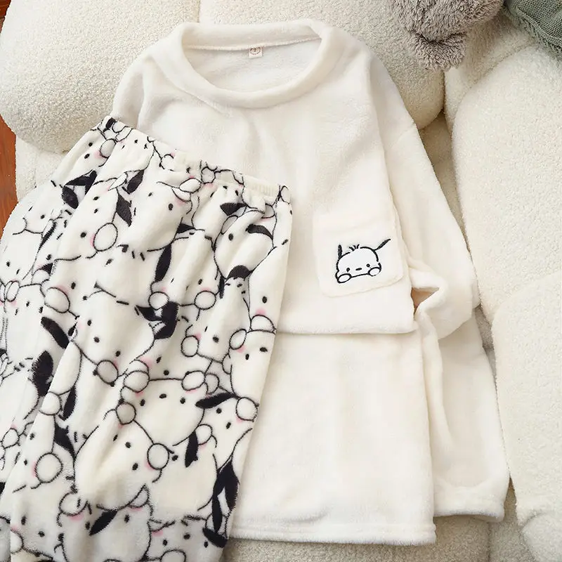 Kawaii Sanrio Pochacco Cartoon Japanese veci Pyžamy Žena flanel Zima Nová plus zahustená zamatová sladká narodeninová darček