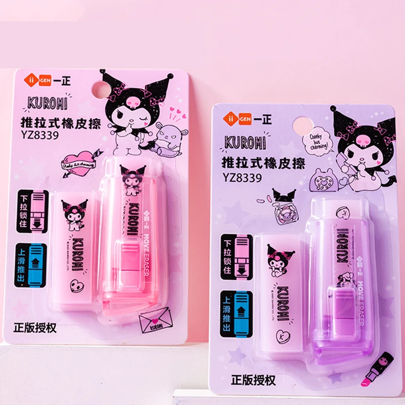 Kawaii Sanrio Push-Pull Design Kuromi Prenosná gumová guma roztomilé gumy pre deti školské kancelárske potreby