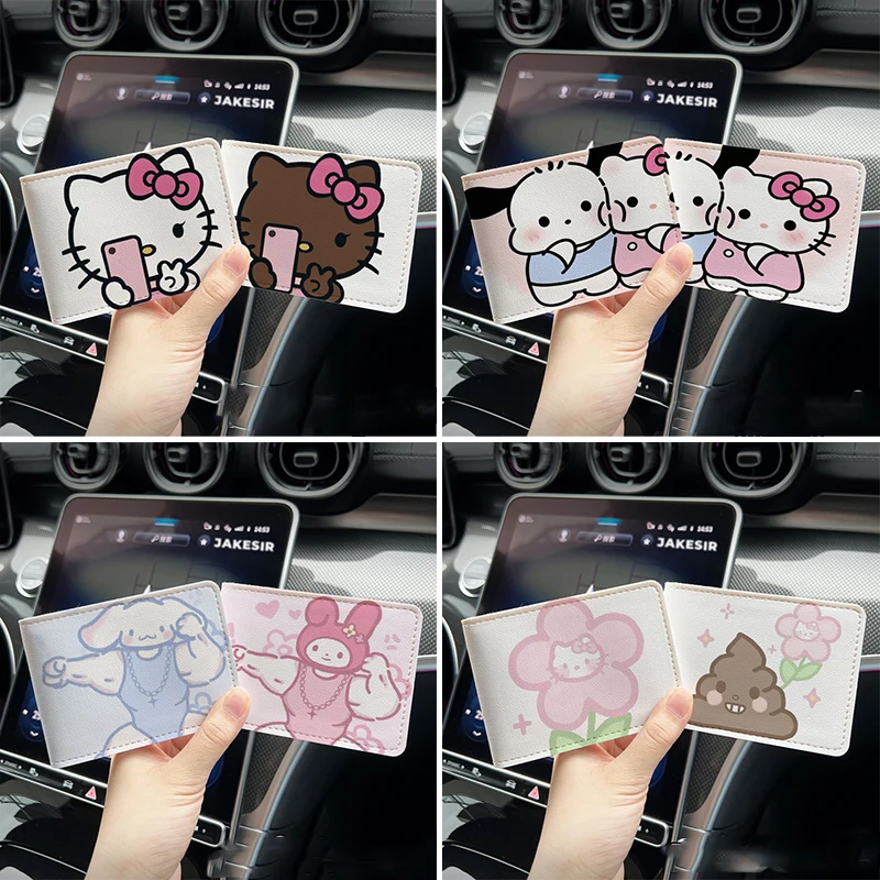 Kawaii Sanrios Hellokitty ultra tenký držiteľ vodičského preukazu Anime štyri karty sloty kožený pas passport