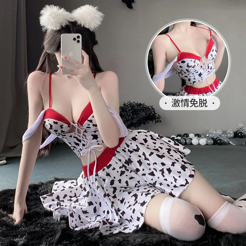 Kawaii Sexy spodná bielizeň Sling Hollow Out Bra Tops a sukňa slúžka cosplay japonské anime roztomilé mlieko spodná bielizeň set kura