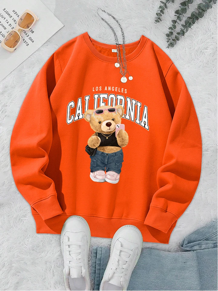 Kawaii Sweet Little Bear Print Dámske mikiny módne ulica Pullover ležérne teplá mikina jesenná fleece posádka posádka oblečenia