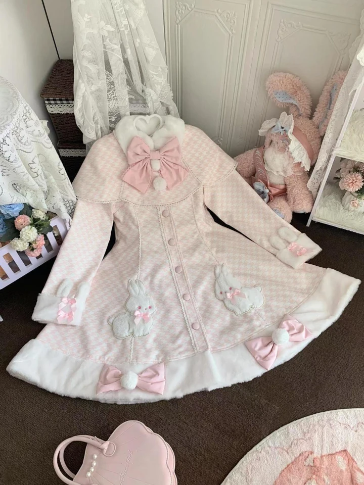 Kawaii Sweet Loose Bow 2-Piece Set Women Pekné roztomilé s dlhým rukávom tenké single Breyted Šaty Female + Pink O-Neck Shawl 2000s