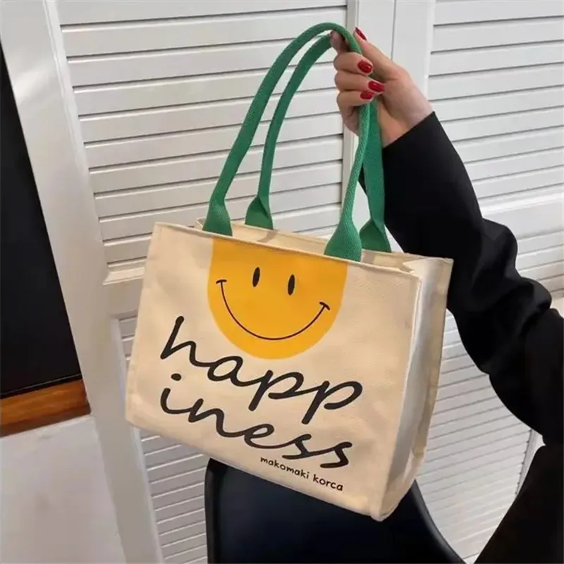 Kawaii tlačová taška na plátno, veľkú kapacitnú tašku na rameno, školskú tašku v areáli, ľahká kabelka pre ženy, práca, cestovanie, nakupovanie