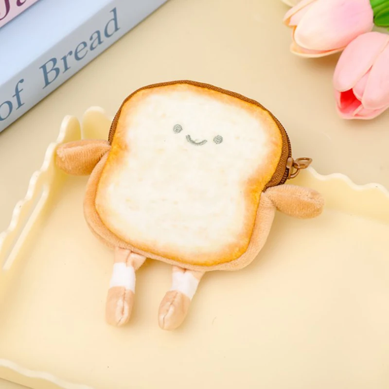 Kawaii Toast Plush Coin Coin Creaty Create Bread Coin Petouch Mini peňaženka držiteľ karty Klávesové kľúče vrecká na slúchadlá