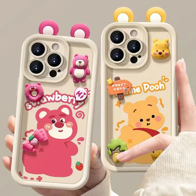 Kawaii Toy Winnie Bear Ear Viacstupňový mäkký TPU telefónny puzdro pre Realme 10 11 Pro Plus 9i 8i 8 Pro C67 C55 C53 C35 C33 C31 C21 C25Y