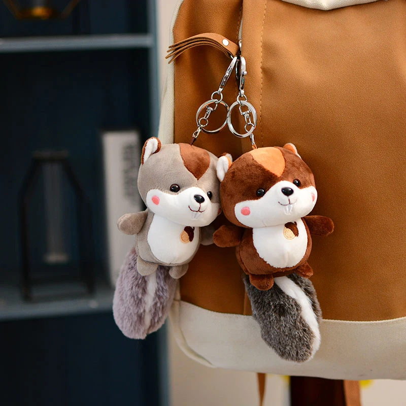 Kawaii veveričky plyšové hračky simulácia zvieracích bábik plnené mäkké kľúče vrecko prívesok domov dekoratívne pre deti dievčatá