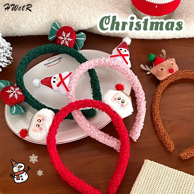 Kawaii vianočné plyšové čelenky roztomilý karikatúra Santa Claus Snehuno Hair Hoops Vianočné večierky Virové doplnky Vianoce darčeky