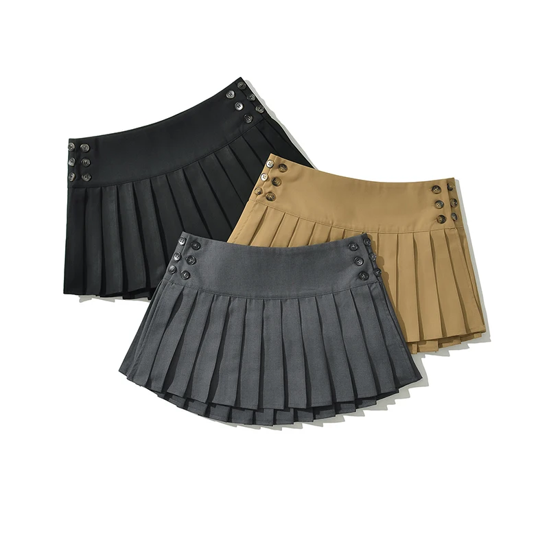 Kawaii čierne mini sukne pre ženy mikro sukne roztomilé khaki sukňa y2k oblečenie kórejské módne gombíky vintage sukne tenis