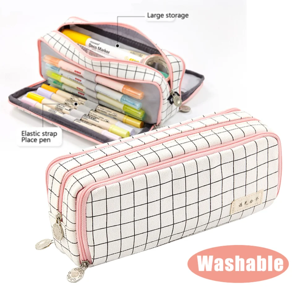 Kawaii škola ceruzka Cencil Detské mriežky bavlnené bielizeň Viacvrstvová kapacita ceruzka ceruzka Cute Pensil Case Pen Bag estuche escolar