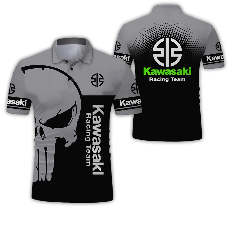Kawasaki Motocykel 2024 Letné mužské 3D tlačené pólové košele Men Street Príležitostné športové módne gombíky Unisex Polo Top