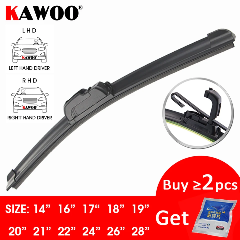 Kawoo Car Wiper Blade U Hook Univerzálne bezrámové bez davu bez gumového auta čepele čepele 14 