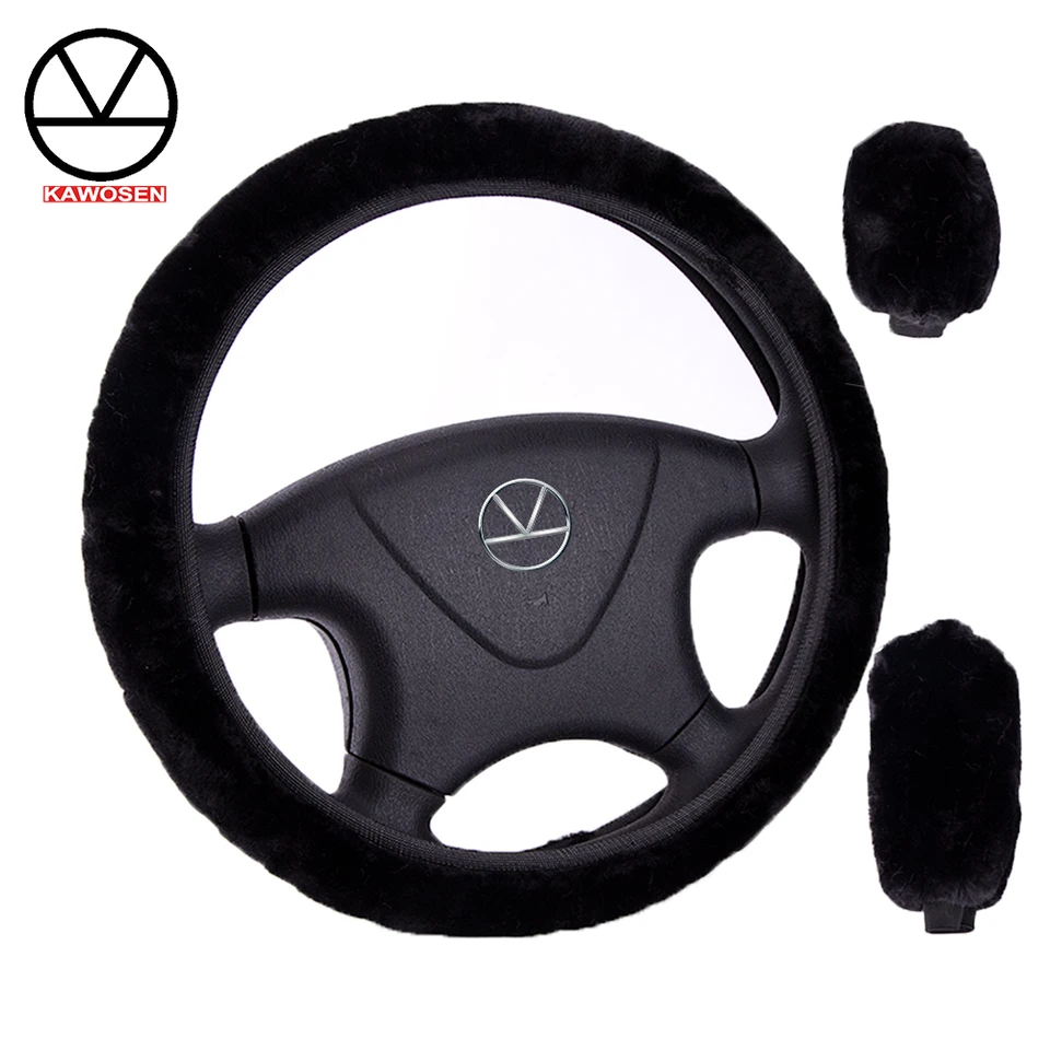 Kawosen 1 Set 3 PCS Zimné teplé plyšové krytiny volantu kryt ruky na kryt radu prevodového stupňa 38 cm priemer roztomilého plyšového FSWC01