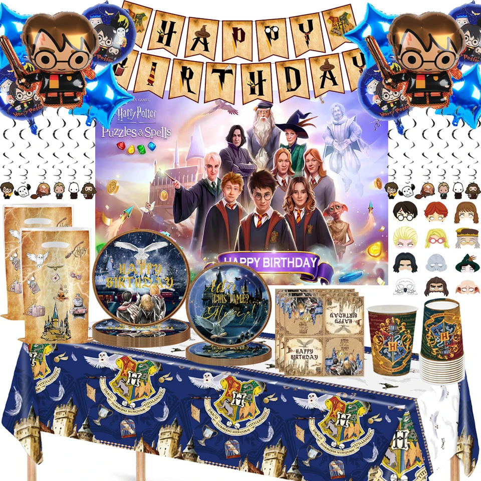 Kayou Harry Potter Narodeninové oslavy balónový papierový pohár tanier s obavami obrusový nálepka pre deti Magic Academy Party Dekorácie