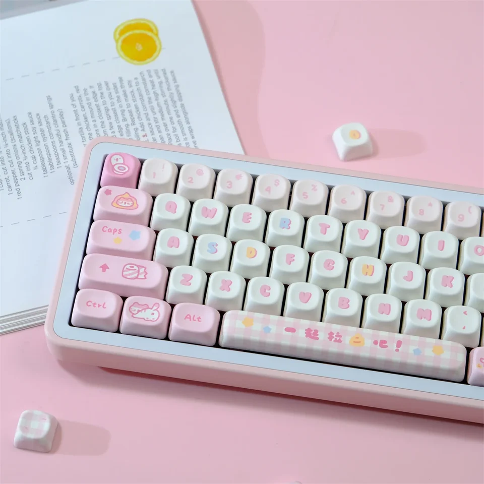 KBCAPS 129 Kláves PBT Materiál Pink Cat Moa Profil Farbenie sublimačné kľúče nastavený pre MX Switch Gaming Mechanical Keyboard Keycap