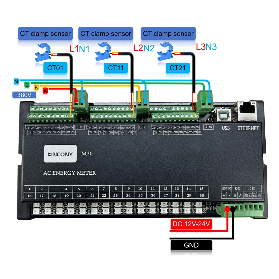 KC868-M30 ESP32 ESPHOME 30CH CT CLAMP Energy Monitor 3CH ZMPT101B VIFI