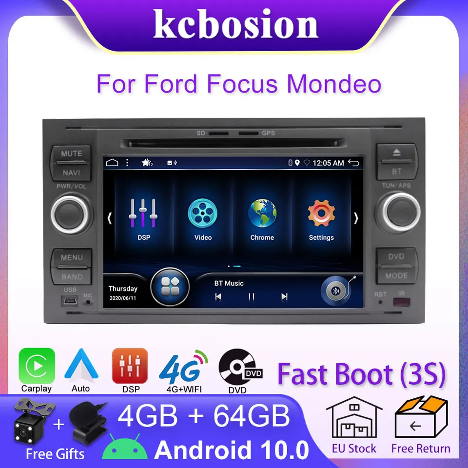 Kcbosion 2 DIN Android Autoradio GPS DSP CarPlay Car Radio Multimedia Player pre Ford Focus 2 Mondeo SC Max Kuga Fiesta Fusion