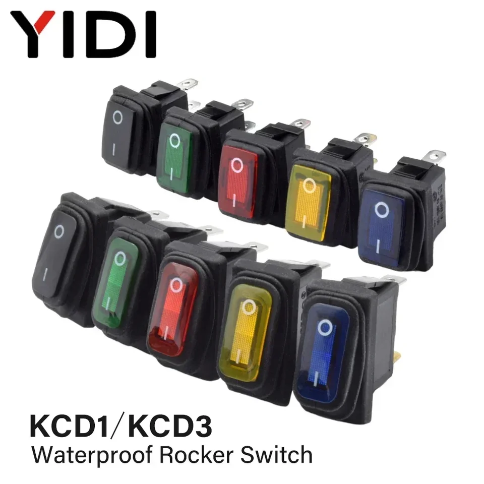 KCD1 KCD3 nepremokavý 12V 24V 220V Svetlo spínač Spínač ROCKER RED BLUE LAMP 2/3 PIN SPST OFF OFF CAR DASHOARD Boat Marine
