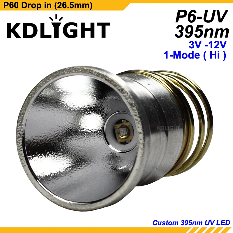 Kdlitker P6-UV UV365NM UV395NM 3V-12V 1-režim UV P60 Drop-in (Dia. 26,5 mm)