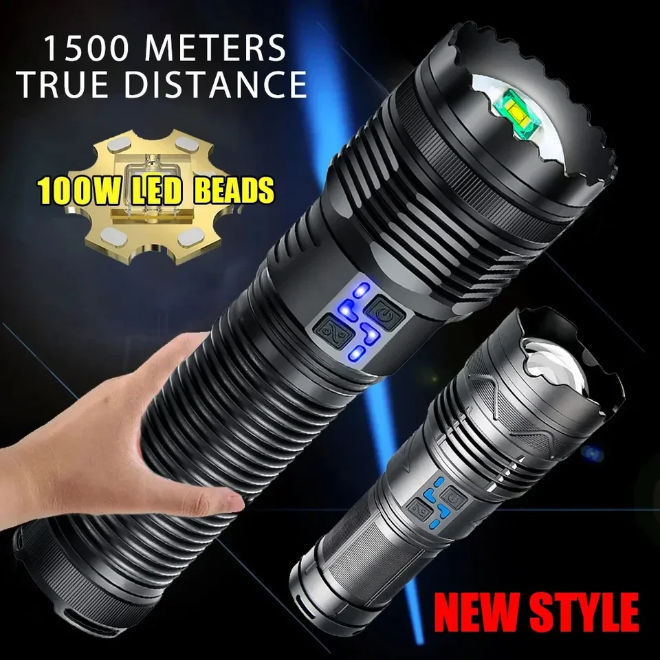 KDULIT 100W High -Power LED baterka Super jasne jasný dlhý diaľkový dole nabíjateľnú silnú vonkajšiu taktickú lampu kemping lampáš