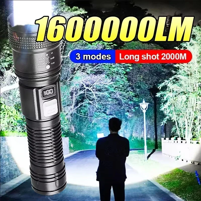 Kdulit High-výkon nabíjateľná LED baterka Ultra silná výkonná batéria Svetlo vstavaná batéria taktická baterka pre vonkajšie svetlo