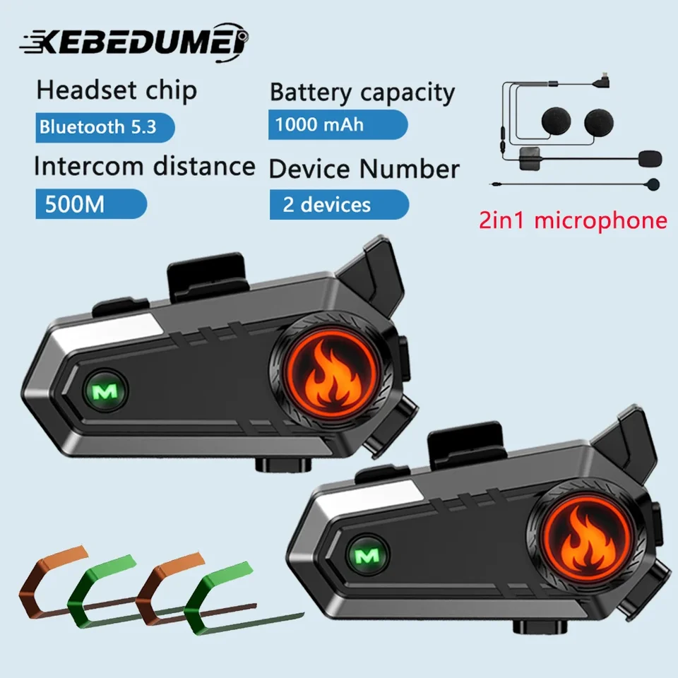 Kebidumei Motorcycle Helme Intercom Headset pre 2 jazdec 500 m interphone Bluetooth 5.3
