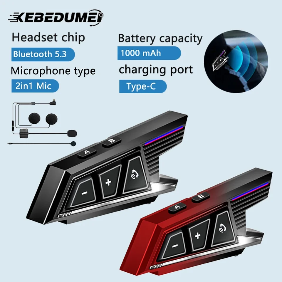 Kebidumei Motorcycle prilba Bluetooth headset 1000 mAh pohotovostné bezdrôtové bezdrôtové vodotesné vodotesné mp3 hudobné prehrávačky reproduktor slúchadlá
