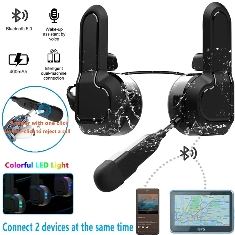 Kebidumei X2 Motorcycle Helma Headset Bluetooth 5.0 Nepremokavá redukcia hluku IPX6 Redukcia Hands-free Hovor s farebným okolitým svetlom