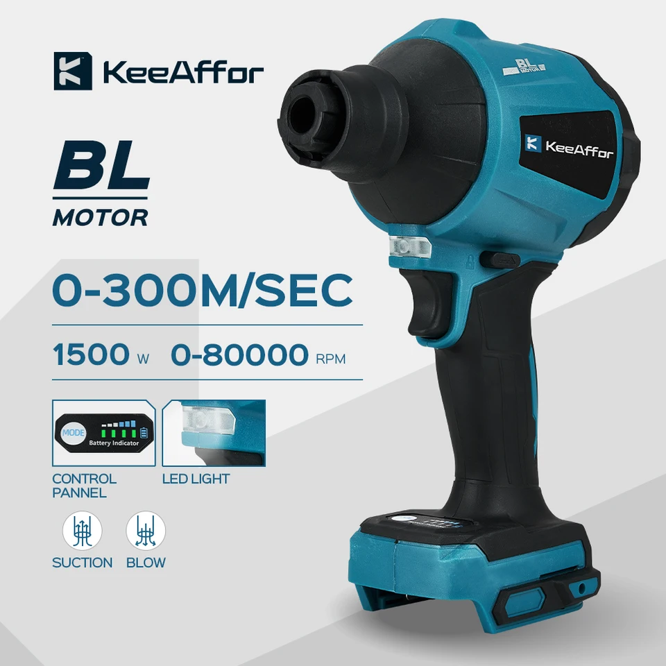 Keeaffor 80000RPM 1500 W Brushless Blower Multifunkčný nafukovač Vákuum bezdrôtového dúchadla prachového čistenia prachu pre batériu Makita 18V