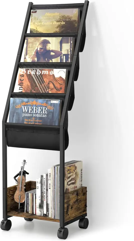 Keebofly Vinyl Record Storage, držiteľ nahrávok až 100 albumov, stojan na nahrávku so 4 -stupňovou vinylovou držiakom na zobrazenie poličky,