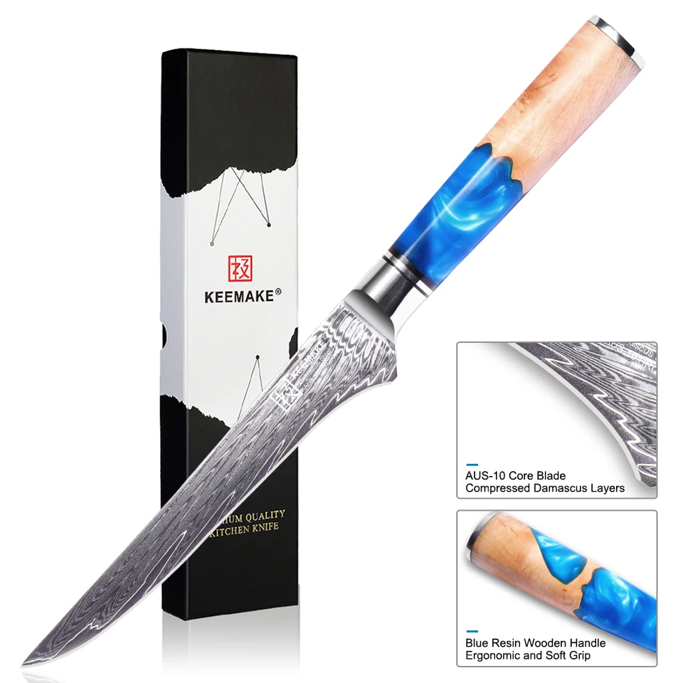 Keemake Fishing Fillet 6'''nch Boning Damascus oceľový čepeľ nôž štiepenie rezbárskych kostí rybí šéfkuch