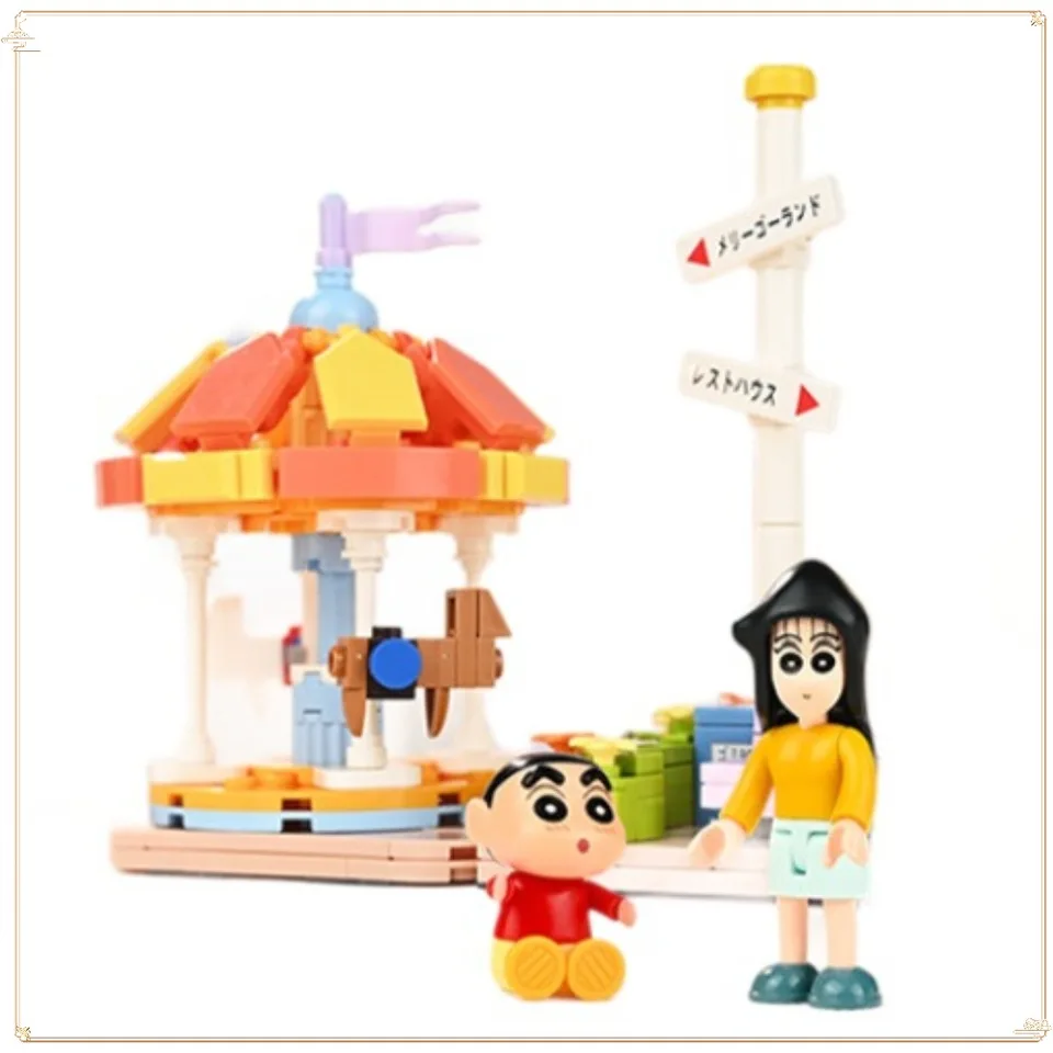 KeepPey Happy Amusement Park Crayon Shin Chan a sestra Nana Puzzle Zhromaždenie budov Blokovanie hračiek ozdoby Darčeky pre deti