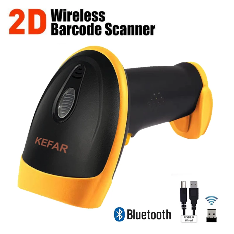 Kefar Nový Bluetooth 2D supermarket bezdrôtový skener čiarových kódov, skener QR kód 3-v-1 Bluetooth a 2,4 GHz a USB káblová čítačka čiarových kódov