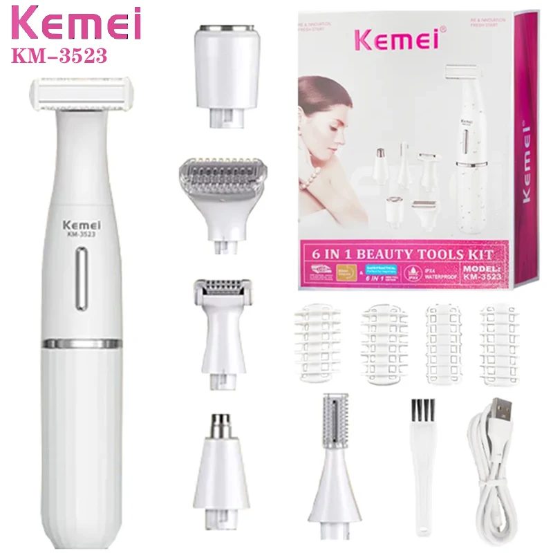 Kemei 6in1 Ženy Elektrický holiaci strojček tváre tela Lady Razor Bikini Trimmer Epilátor Epilátor Obočie nabíjateľné nabíjateľné nosné vlasy Remover