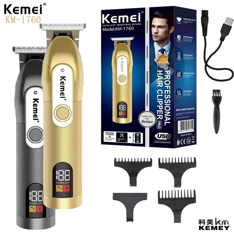 KEMEI KM-1760 Profesionálny holič na vlasy Č Nabíjateľný salón Elektrický vlasový strih LED displej LED