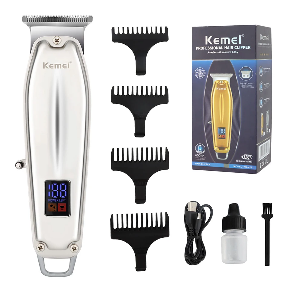 Kemei KM-426 USB Mini Design Engír Gravírovanie Zastrihávací nabíjanie LED digitálny displej pánsky zastrihávač vlasov