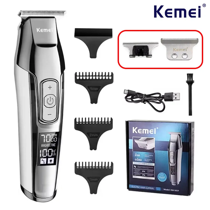KEMEI KM-5027 Originálny elektrický vlasový útržok nabíjateľný kaderník LCD DISPLAT