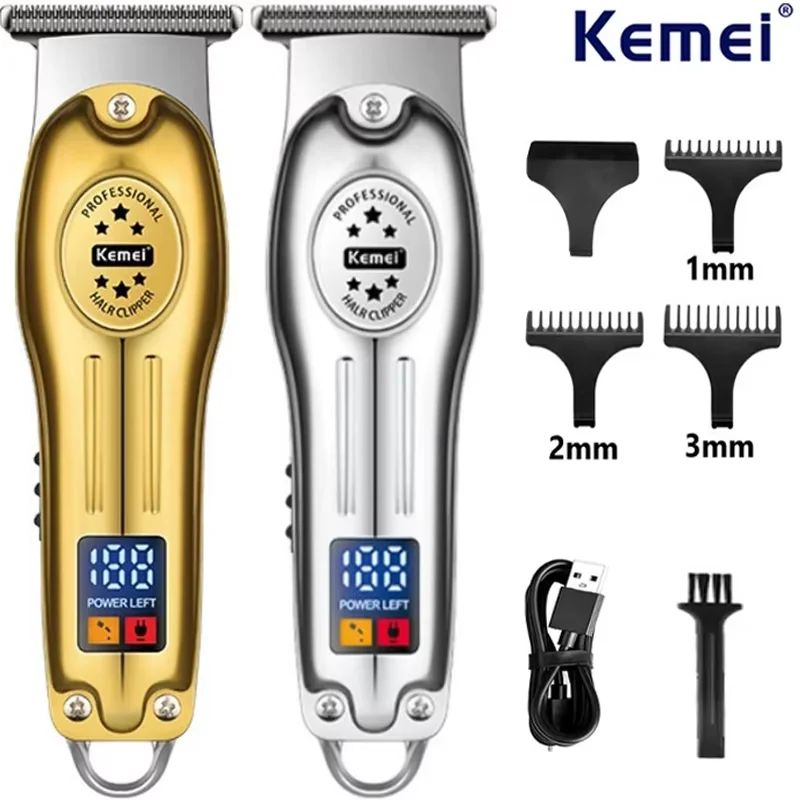 Kemei KM-678 Zlato a strieborné prenosné mini elektrické strihanie vlasov LCD Displej Zastrihávača Č Nabíjate si stroj na strihanie vlasov