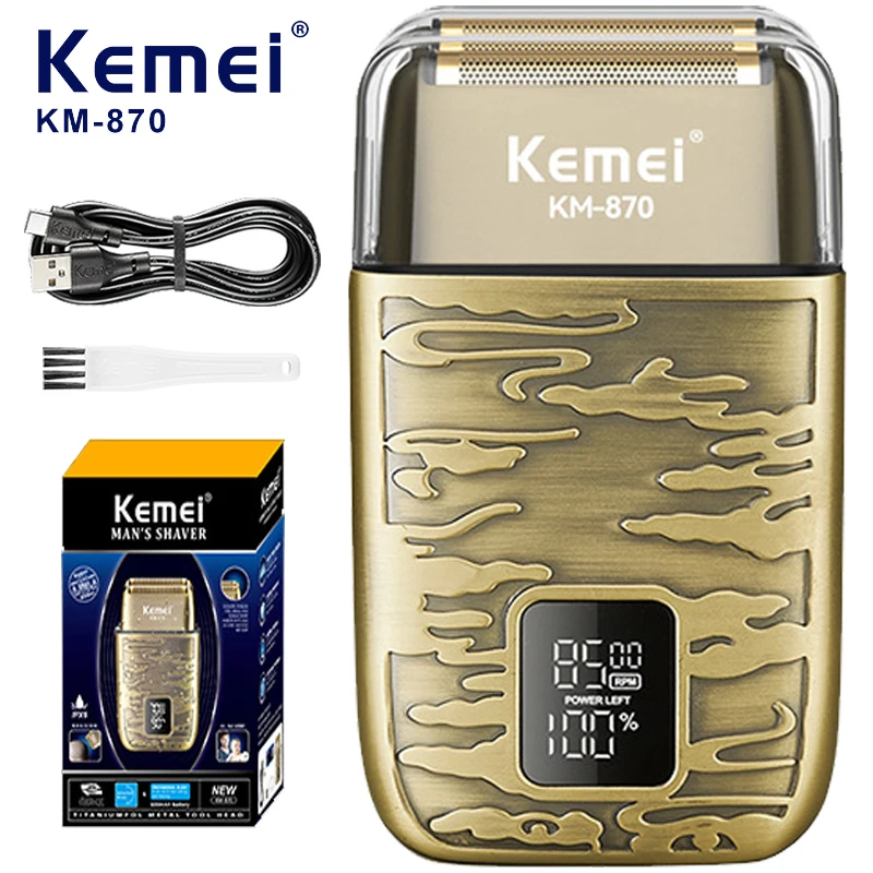 Kemei KM-870 Pánsky elektrický kovový holiaci strojček LED displej nastaviteľnej rýchlosti USB Elektrický holiaci strojčeka Hair Harers