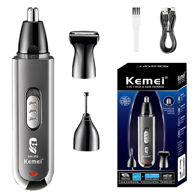 Kemei USB nabíjanie prenosný nosový obočie uší 3 v 1 kozmetická súprava Elektrický bradový nos klipper