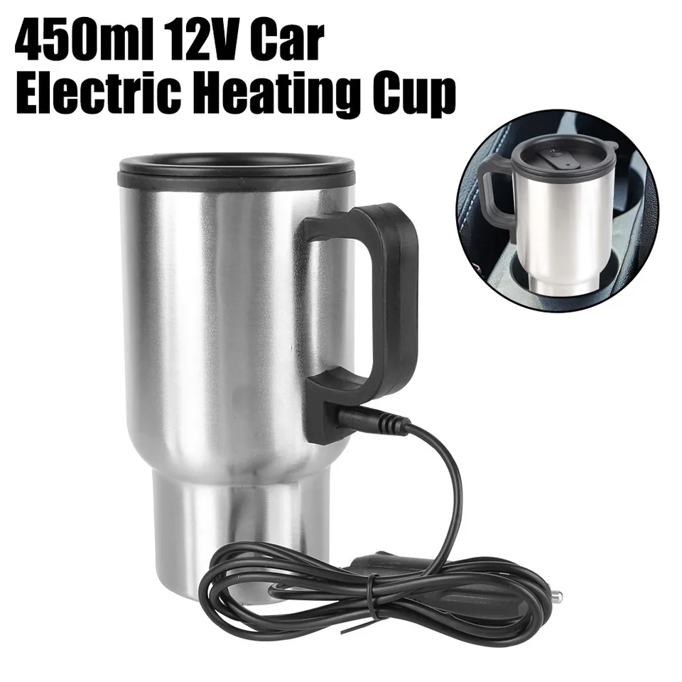 Kemping Cestovná kanvica elektrické vykurovacie vozidlo Kettle Kettle Ofering Cup Cope 12 V 450 ml z nehrdzavejúcej ocele Vodné kávové mlieko Tepelný hrnček