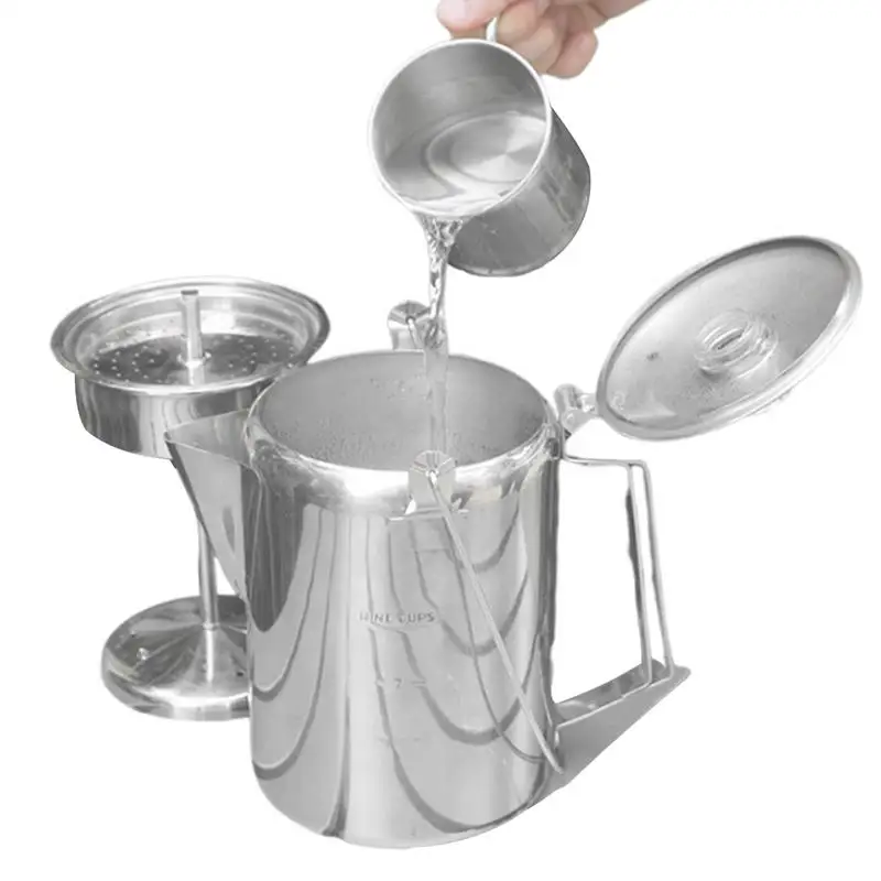 Kemping Percolator Coffee Pot Destilovaná kávová hrniec z nehrdzavejúcej ocele Kávová kapacita 9 šálky kávovej kávovej kávy pre kempingové príslušenstvo