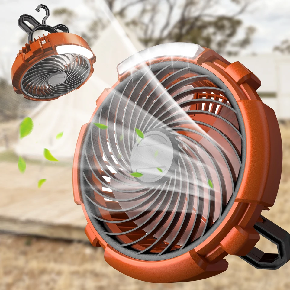 Kempingový ventilátor s LED LANCEL 3 SPEATS180 ° ROTATÁCIA PREPRAVNÝ DOSE VENTILÁR S OBCHODNÝM HOKU 5400MAH