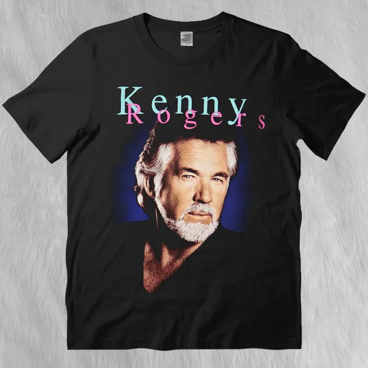 Kenny Rogers Vintage 80. roky čierny retro štýl v plnej veľkosti tričko