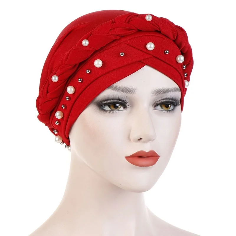 Kepahoo nová hlava šál pre moslimské ženy pevná bavlnená turban kapota hidžáb čiapky biely perle